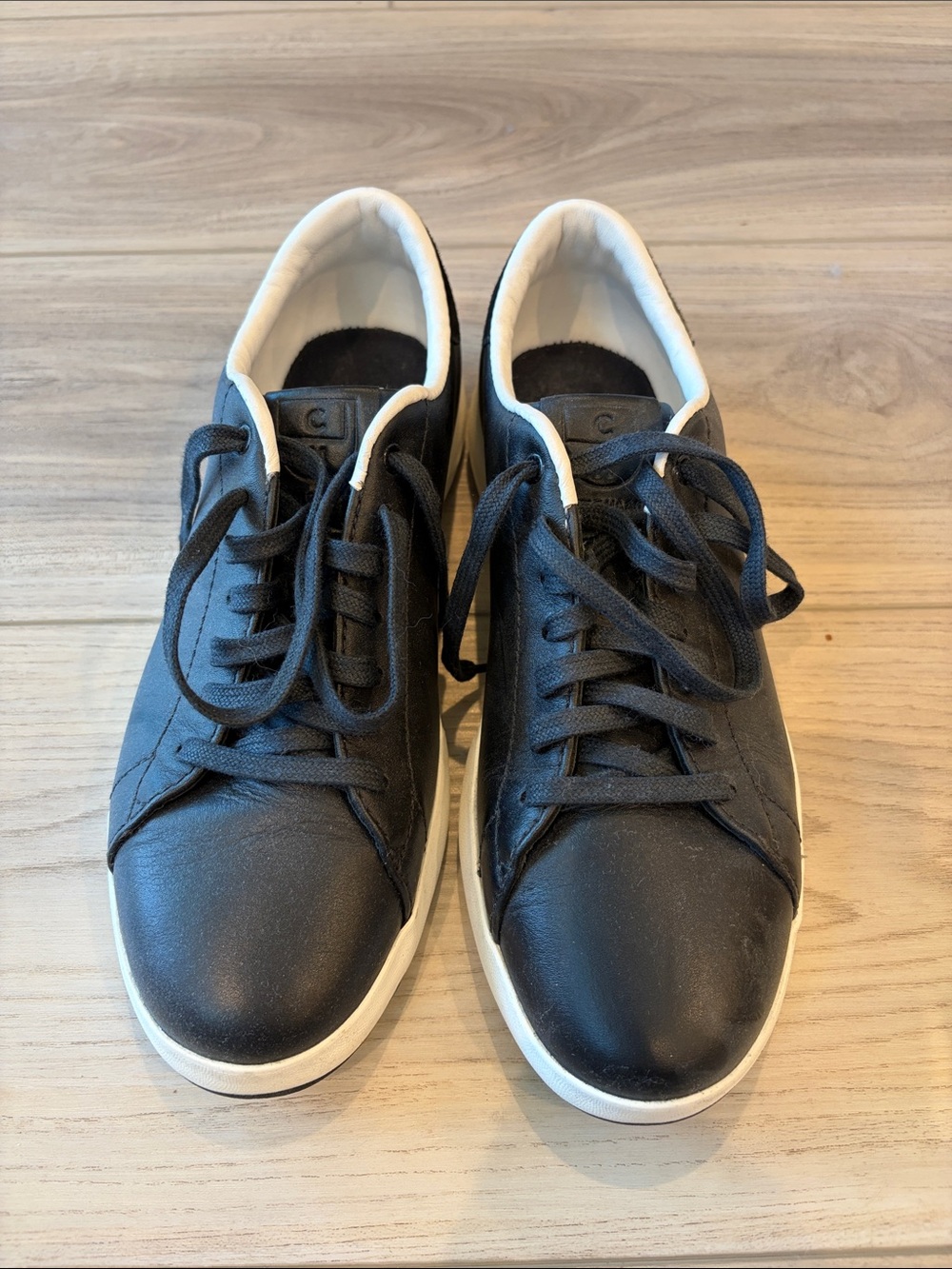 Cole Haan Black Leather Low-Top Sneakers with White Trim